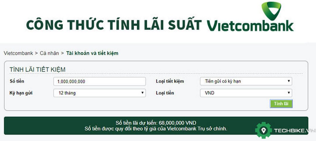 Tính lãi suất ngân hàng Vietcombank dễ dàng